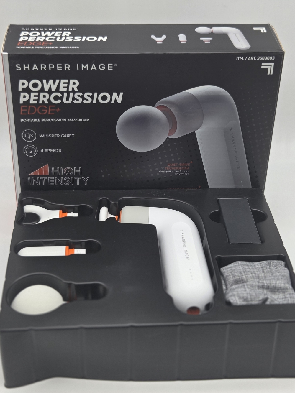 Sharper Image White and Black Power Percussion Edge+ Massage Gun
